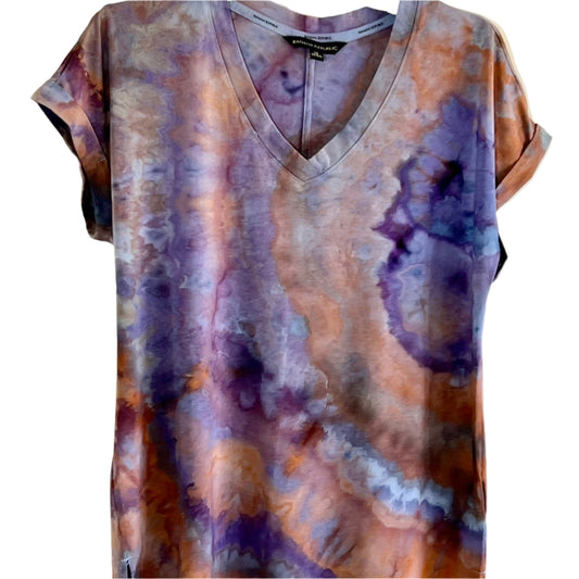 Purple and rust modal ice dyed geode v-neck t shirts- XS