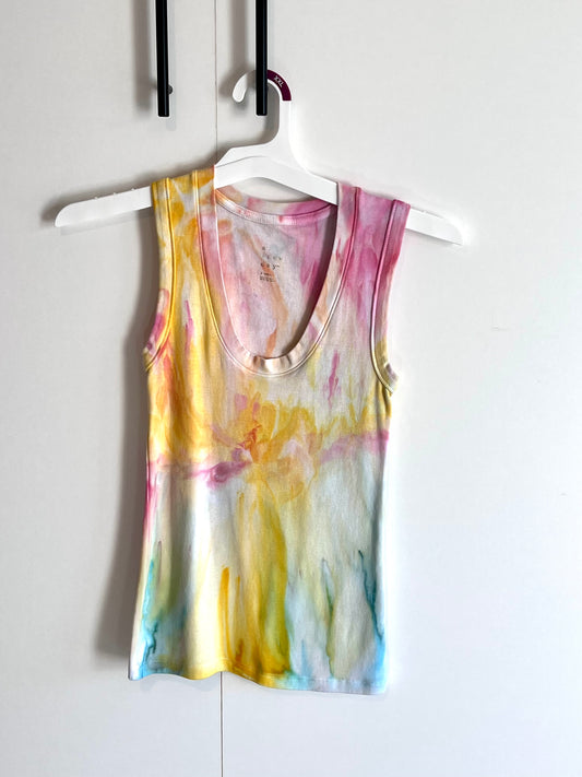 Abstract fluorescent rainbow tie dye tank top x-small