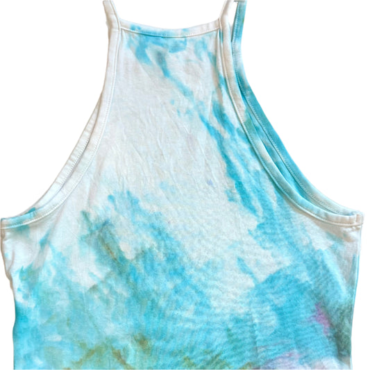 Ocean blue abstract ice dyed high neck crop top- medium