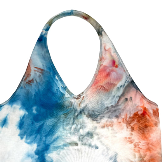 Monet inspired ice dyed haltered v- neck top- Large