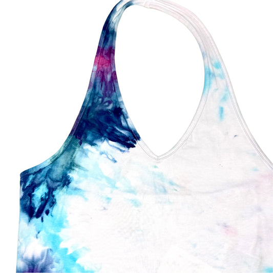 Cosmic splash ice dyed haltered v- neck top- Medium