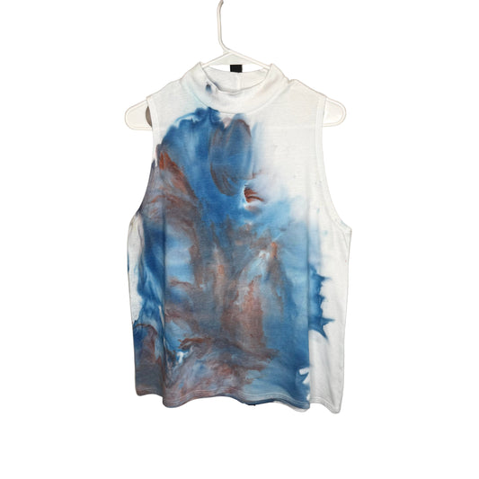 rust and blue abstract  ice dyed tank top high neck tank top-Large