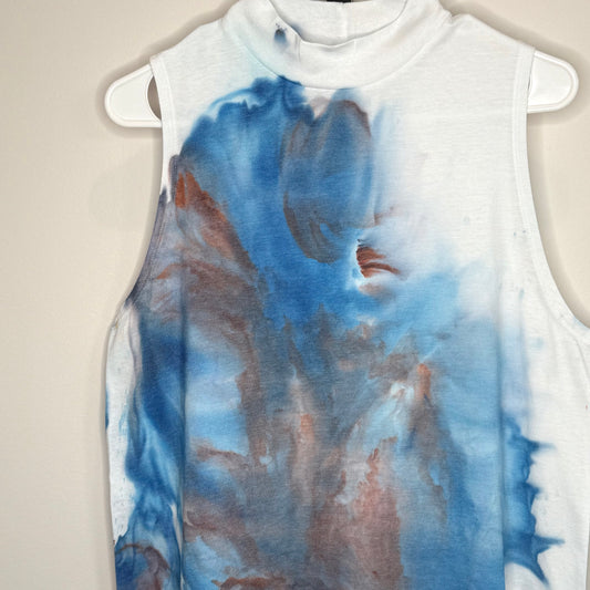 rust and blue abstract  ice dyed tank top high neck tank top-Large