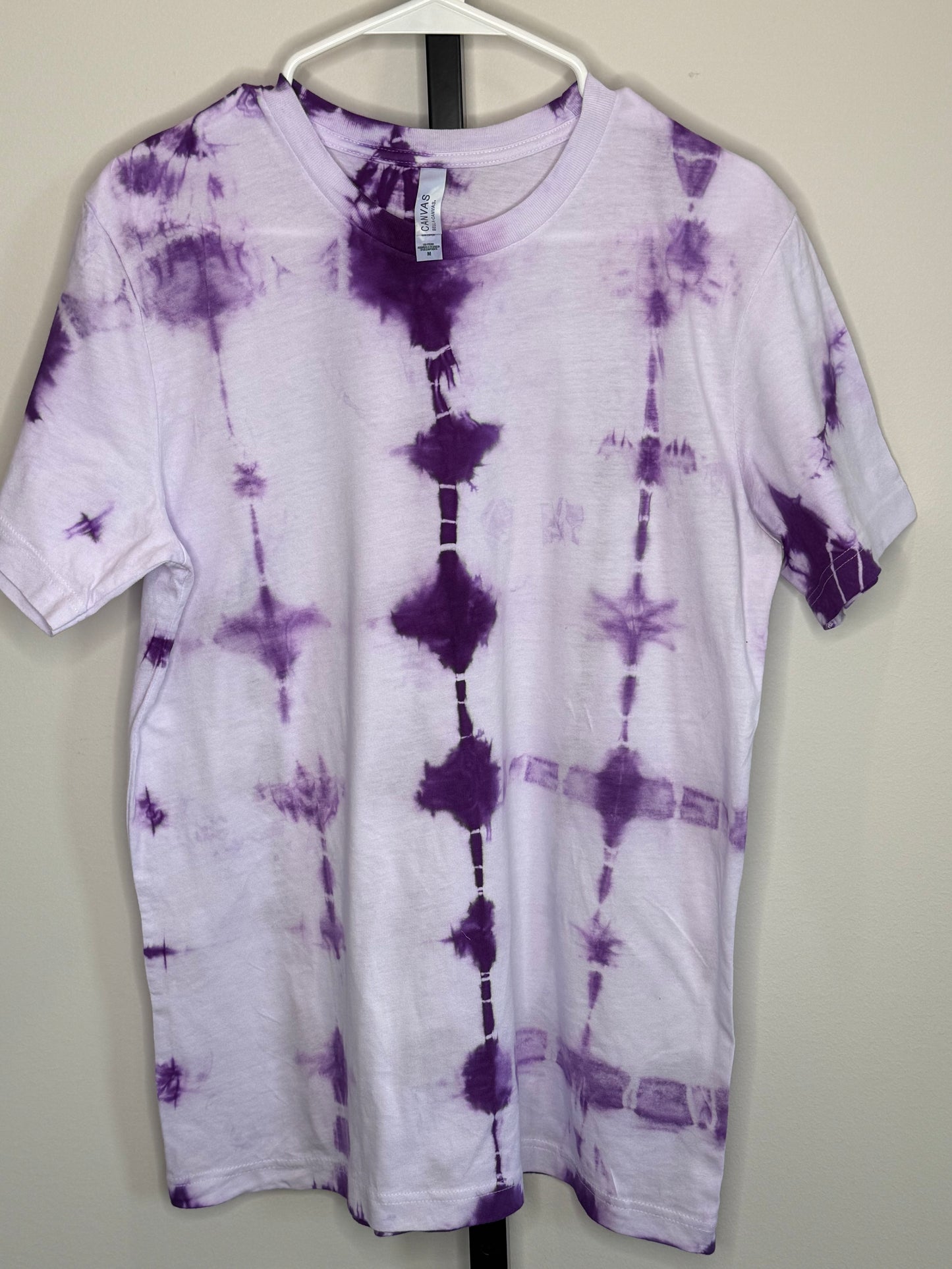 Shibori hand dyed purple cotton t-shirts