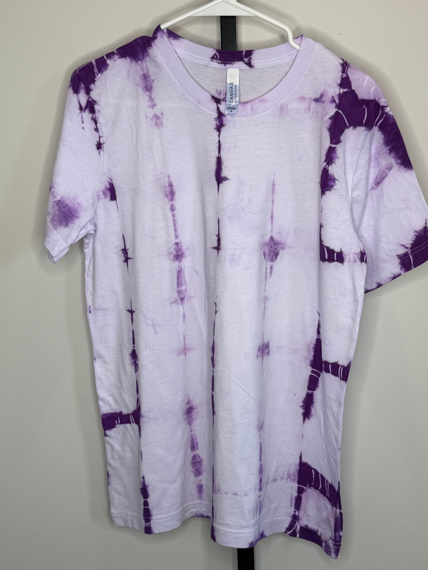 Shibori hand dyed purple cotton t-shirts
