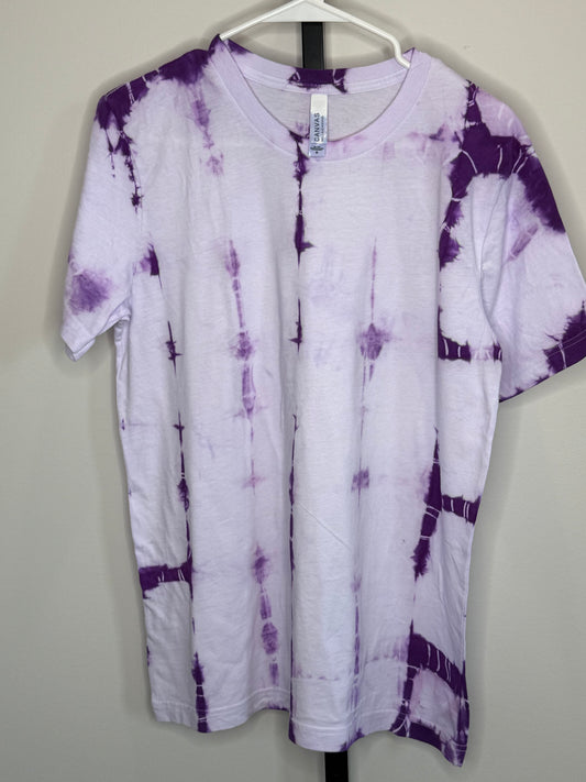 Shibori hand dyed purple cotton t-shirts