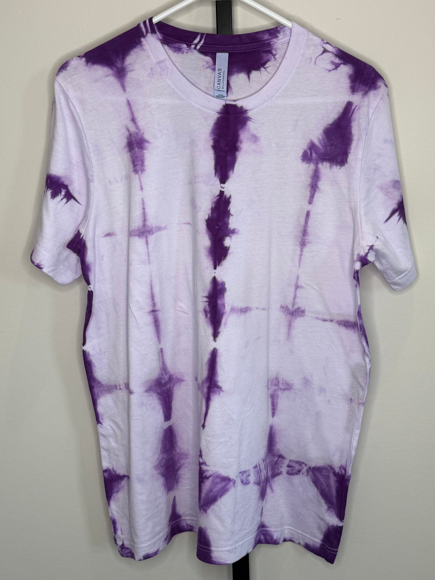 Shibori hand dyed purple cotton t-shirts