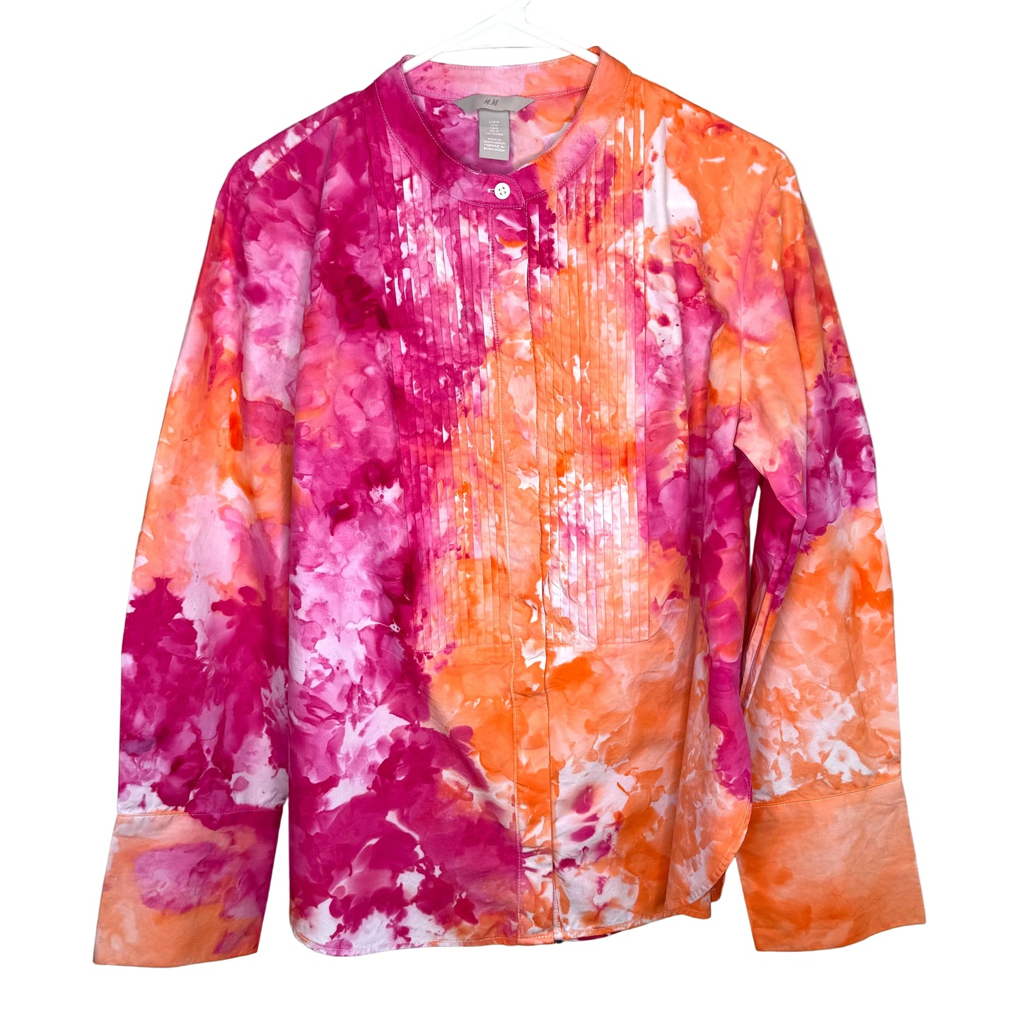 Orange/ pink ice dyed Poplin Tuxedo Shirt medium