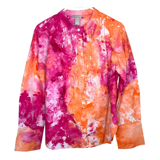 Orange/ pink ice dyed Poplin Tuxedo Shirt medium