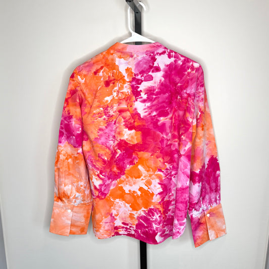 Orange/ pink ice dyed Poplin Tuxedo Shirt medium
