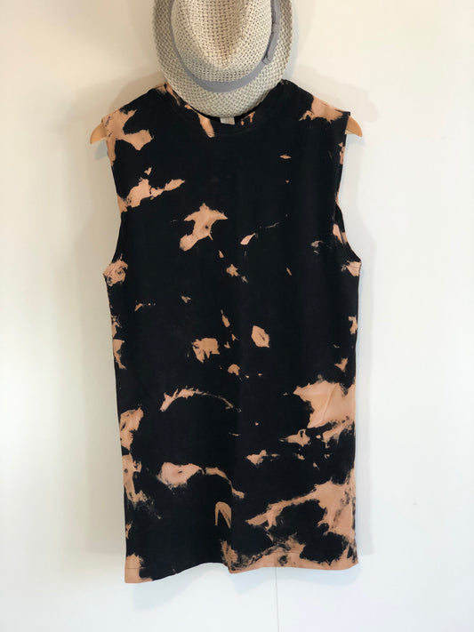 Black and Tan Reverse tie dye sleeveless t shirt dress