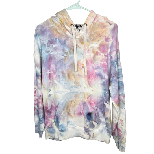 Pink and blue blooms ice dyed buffalo hoodie Large