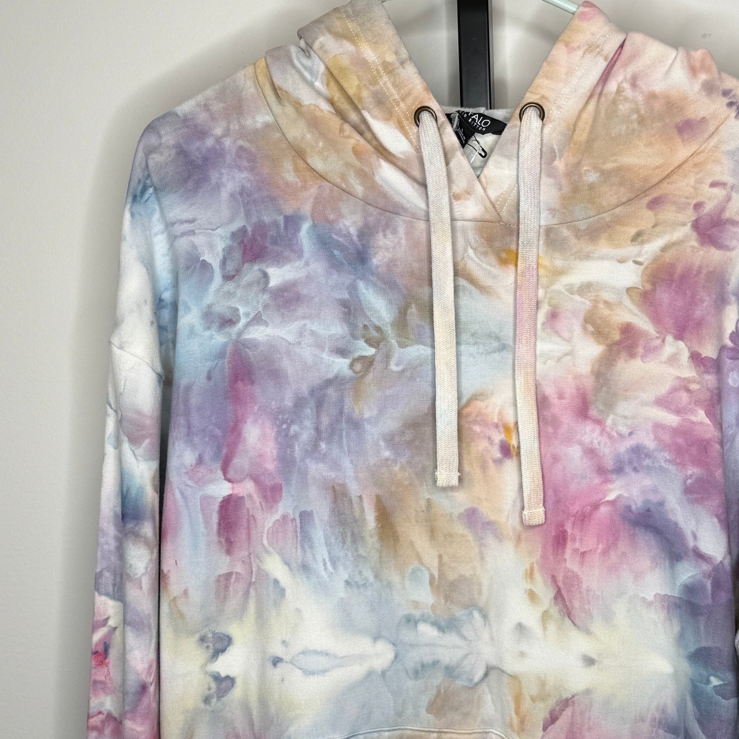 Pink and blue blooms ice dyed buffalo hoodie Large