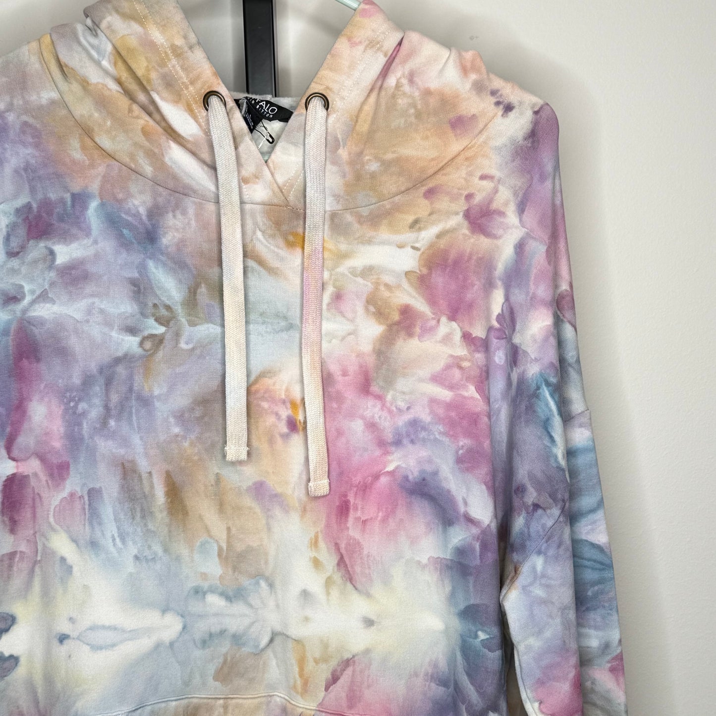 Pink and blue blooms ice dyed buffalo hoodie Large