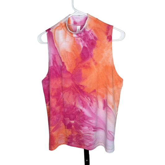 Pink and orange abstract  ice dyed tank top high neck tank top-Large