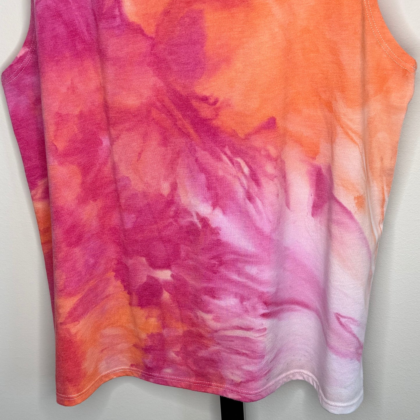 Pink and orange abstract  ice dyed tank top high neck tank top-Large