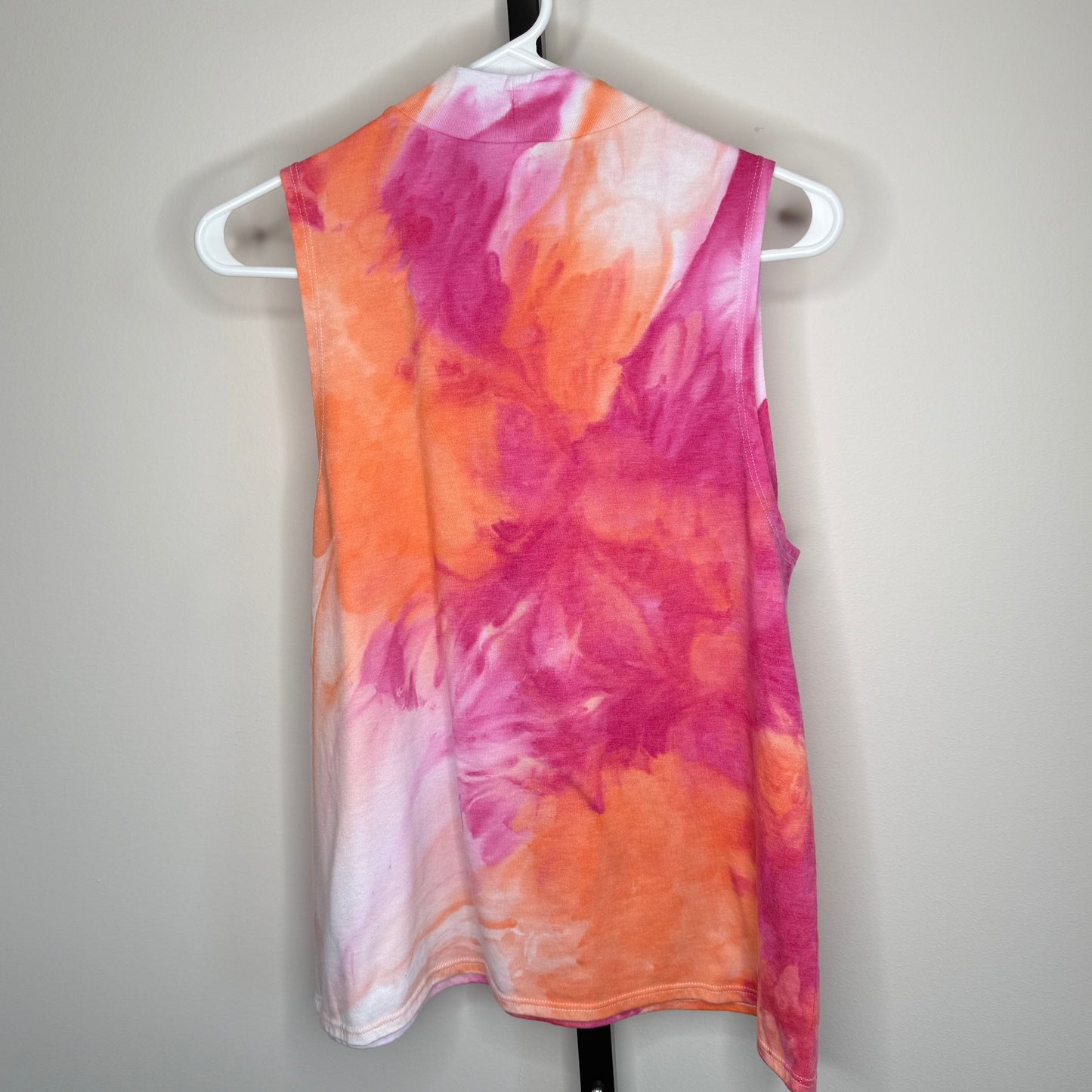 Pink and orange abstract  ice dyed tank top high neck tank top-Large