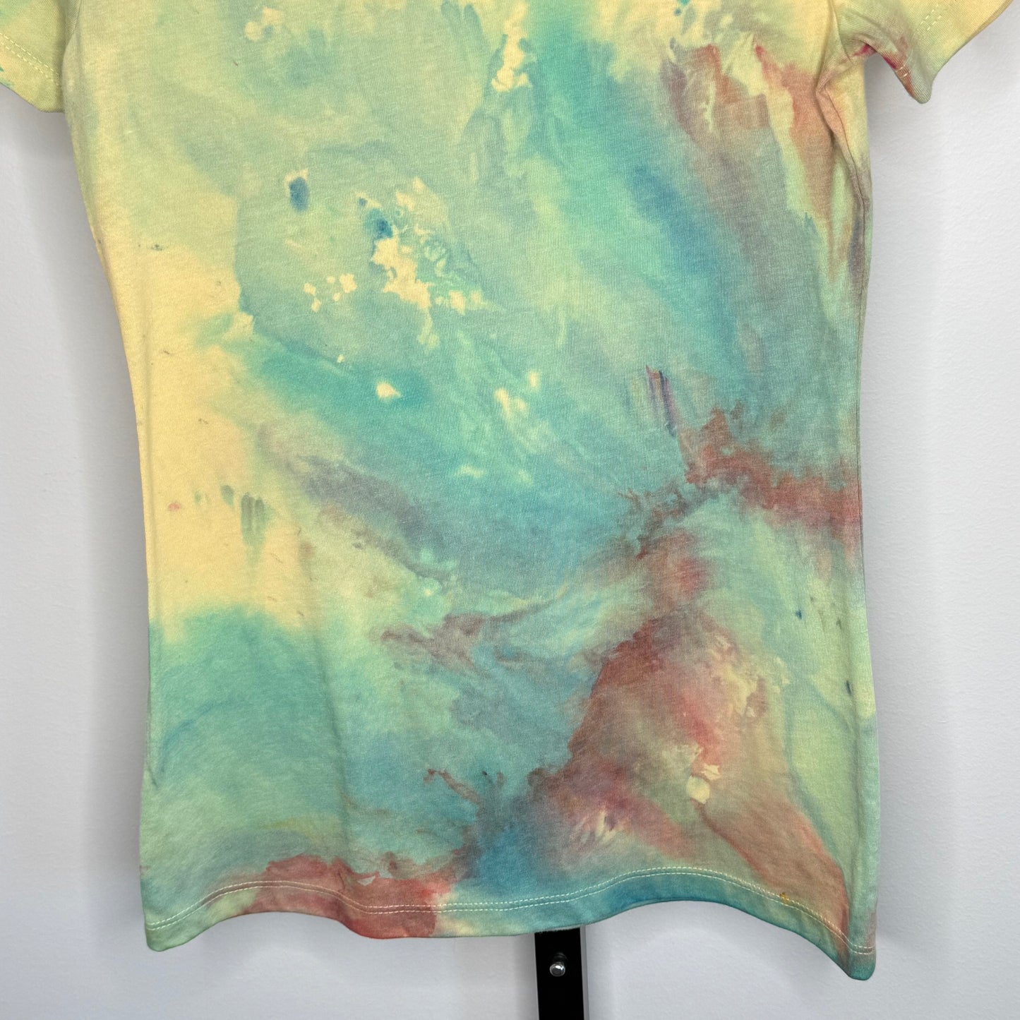 Rust blue and yellow abstract ice dye t-shirt-Small