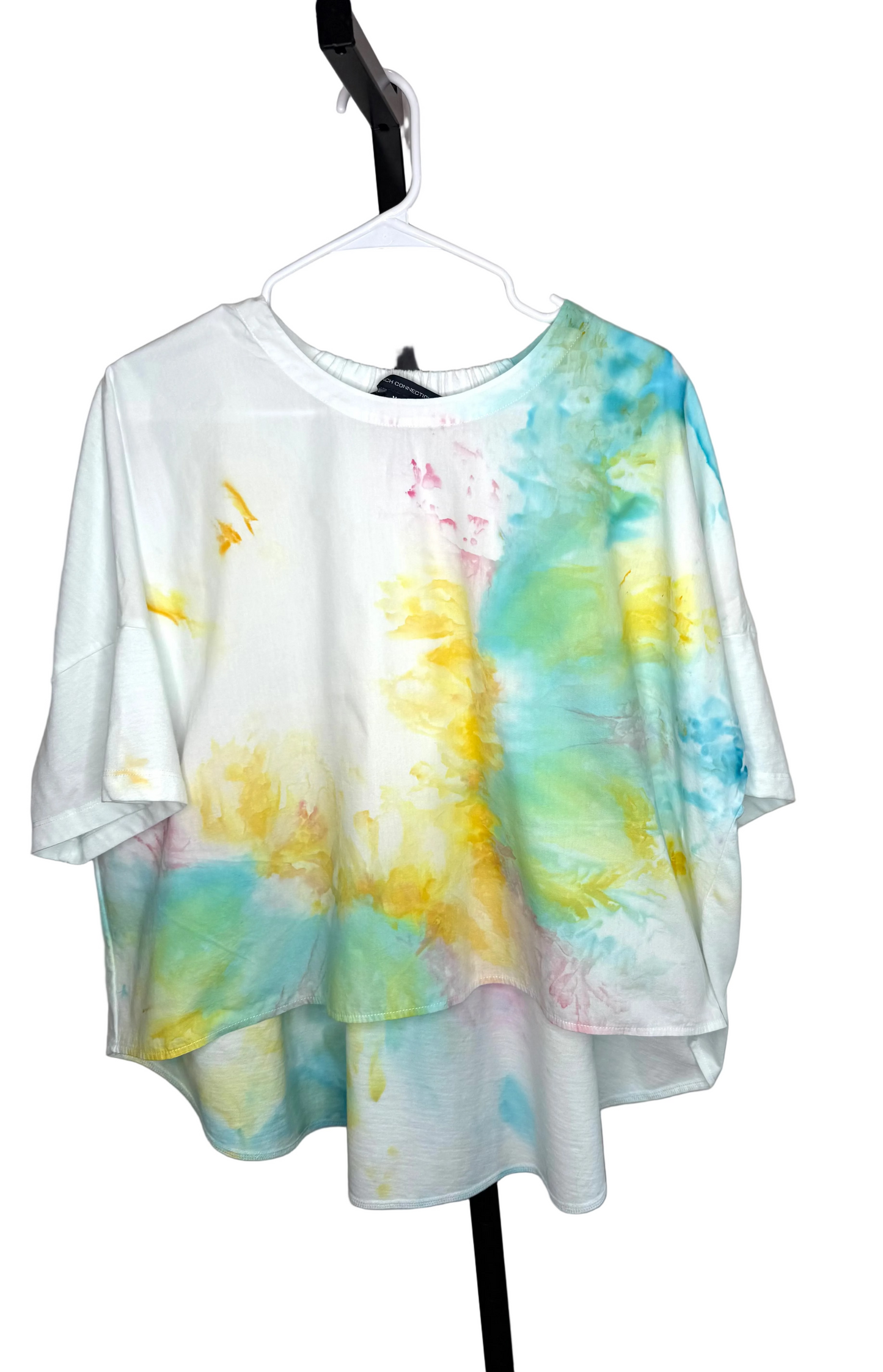 French connection  Pastel Tie-Dye Shirred Back Top | Flowy Relaxed Fit Tee | Soft Stretch Gathered Neck Blouse