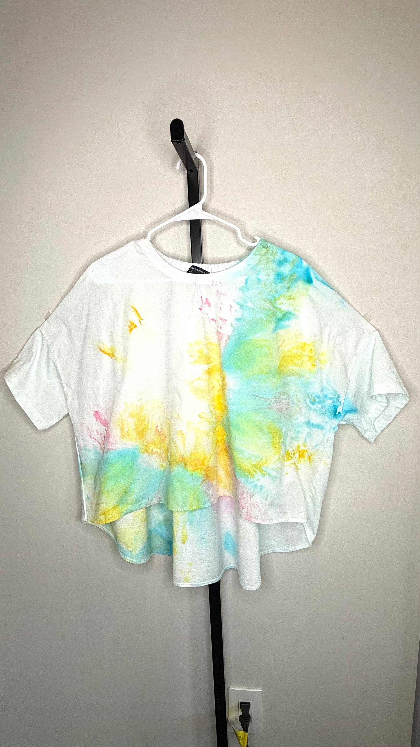 French connection  Pastel Tie-Dye Shirred Back Top | Flowy Relaxed Fit Tee | Soft Stretch Gathered Neck Blouse