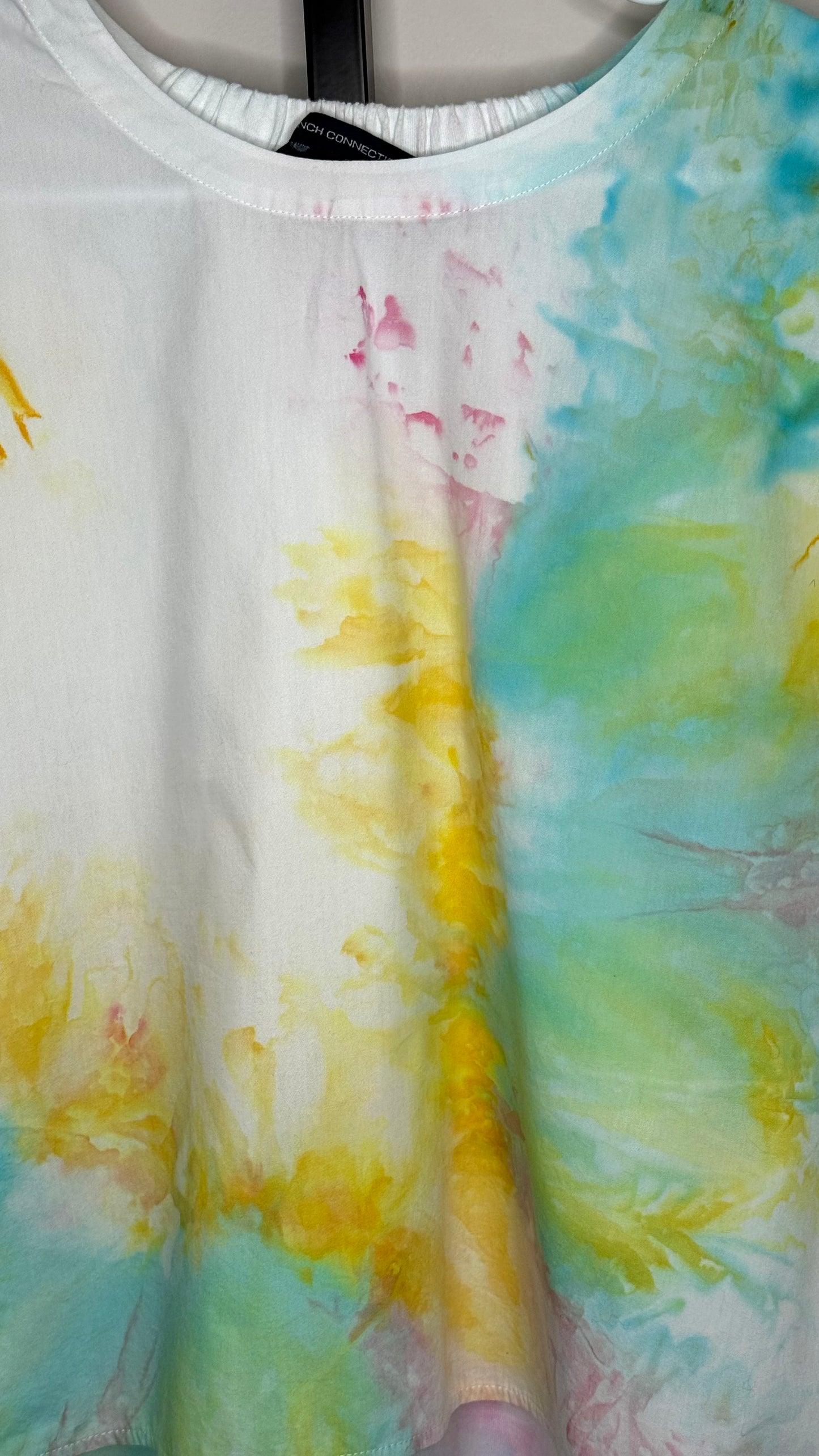 French connection  Pastel Tie-Dye Shirred Back Top | Flowy Relaxed Fit Tee | Soft Stretch Gathered Neck Blouse