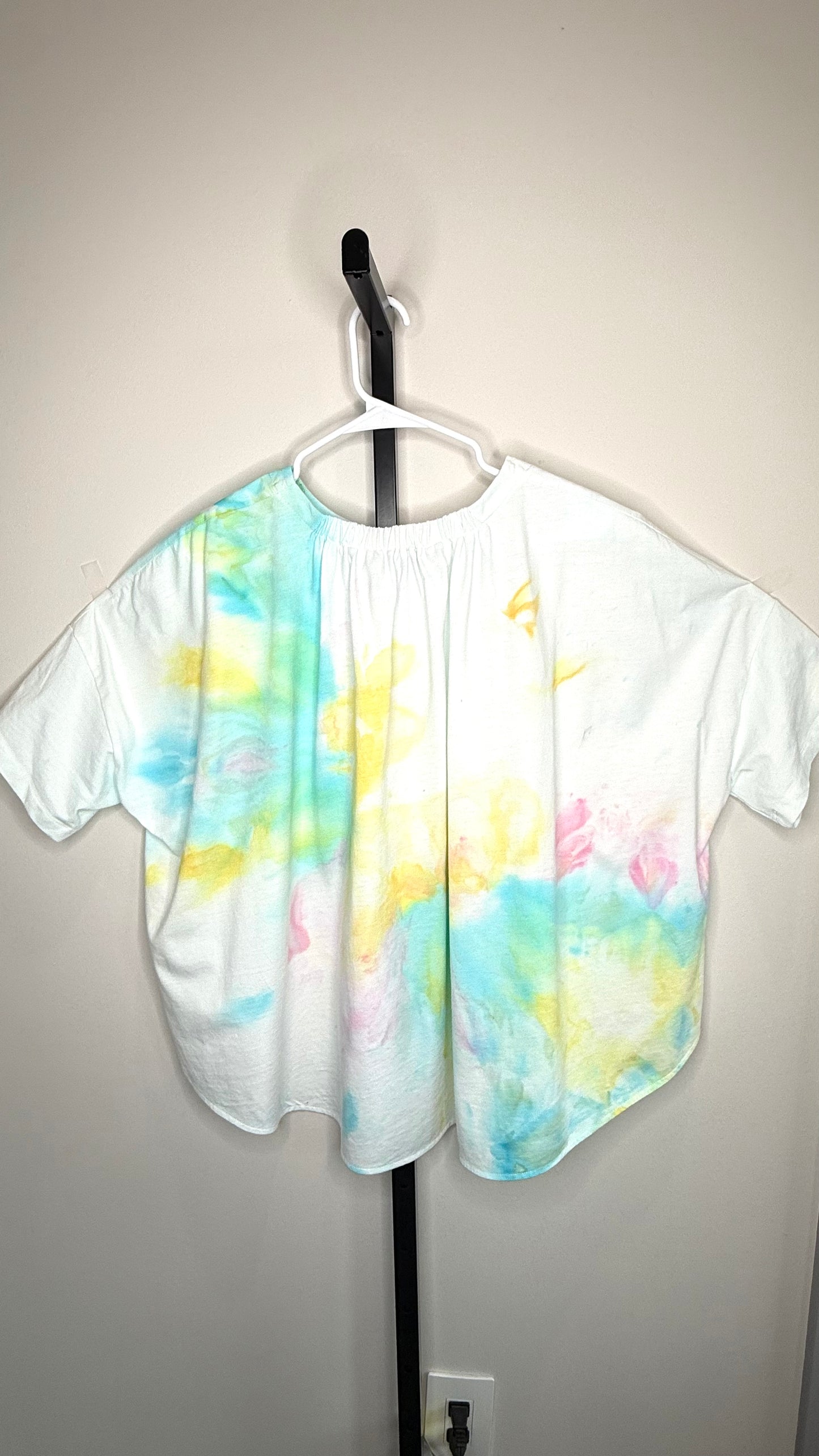 French connection  Pastel Tie-Dye Shirred Back Top | Flowy Relaxed Fit Tee | Soft Stretch Gathered Neck Blouse