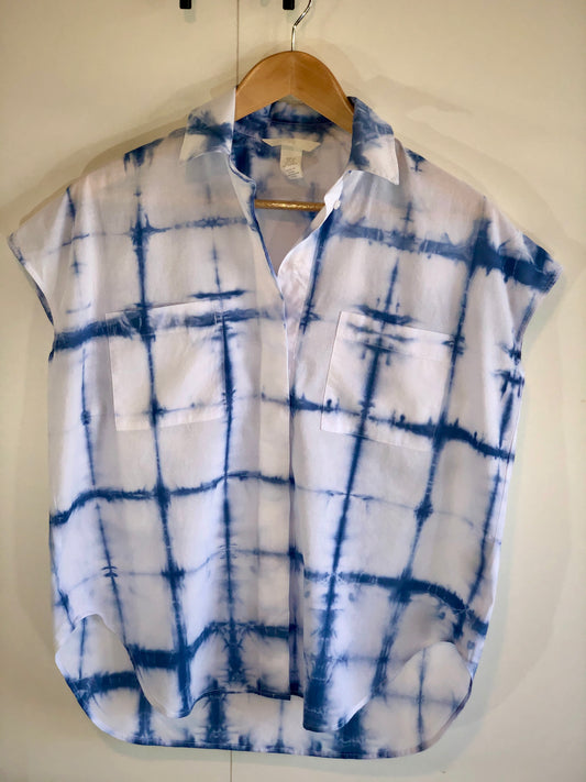 Indigo Shibori tie dye button front sleeveless tunic.X-small