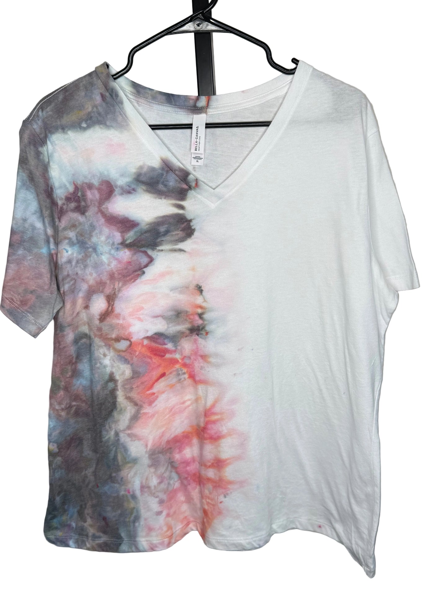 Coral and raven 1/2 and 1/2 ice dyed v-neck t shirt XL