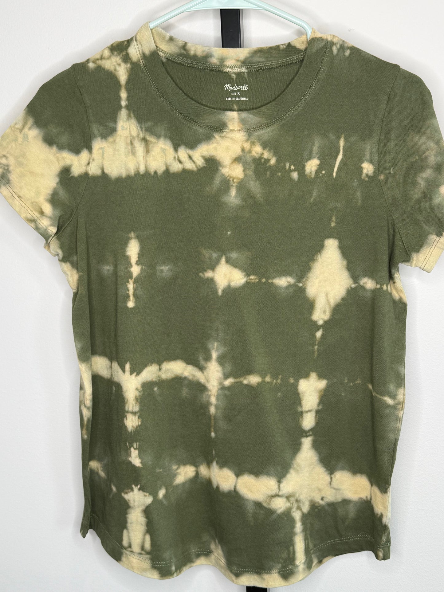 Green and yellow Shibori reverse dye t-shirt-Small