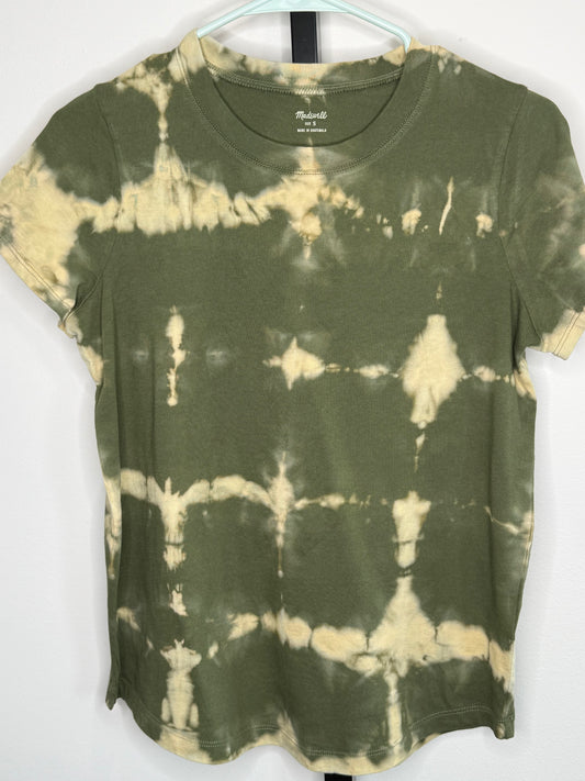 Green and yellow Shibori reverse dye t-shirt-Small