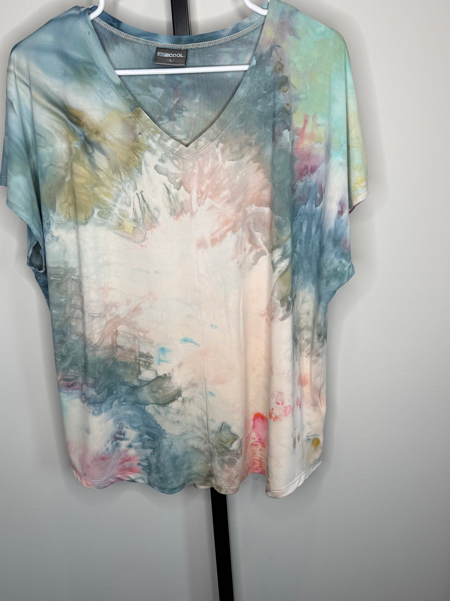 Monet inspired abstract modal ice dyed v-neck medium