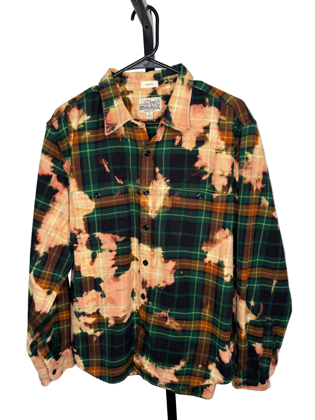 Men’s reverse tie dye gold/green Flannel button down- Large