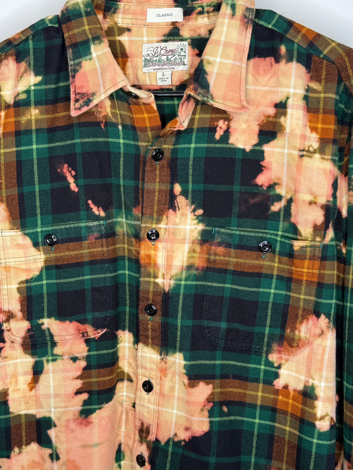 Men’s reverse tie dye gold/green Flannel button down- Large