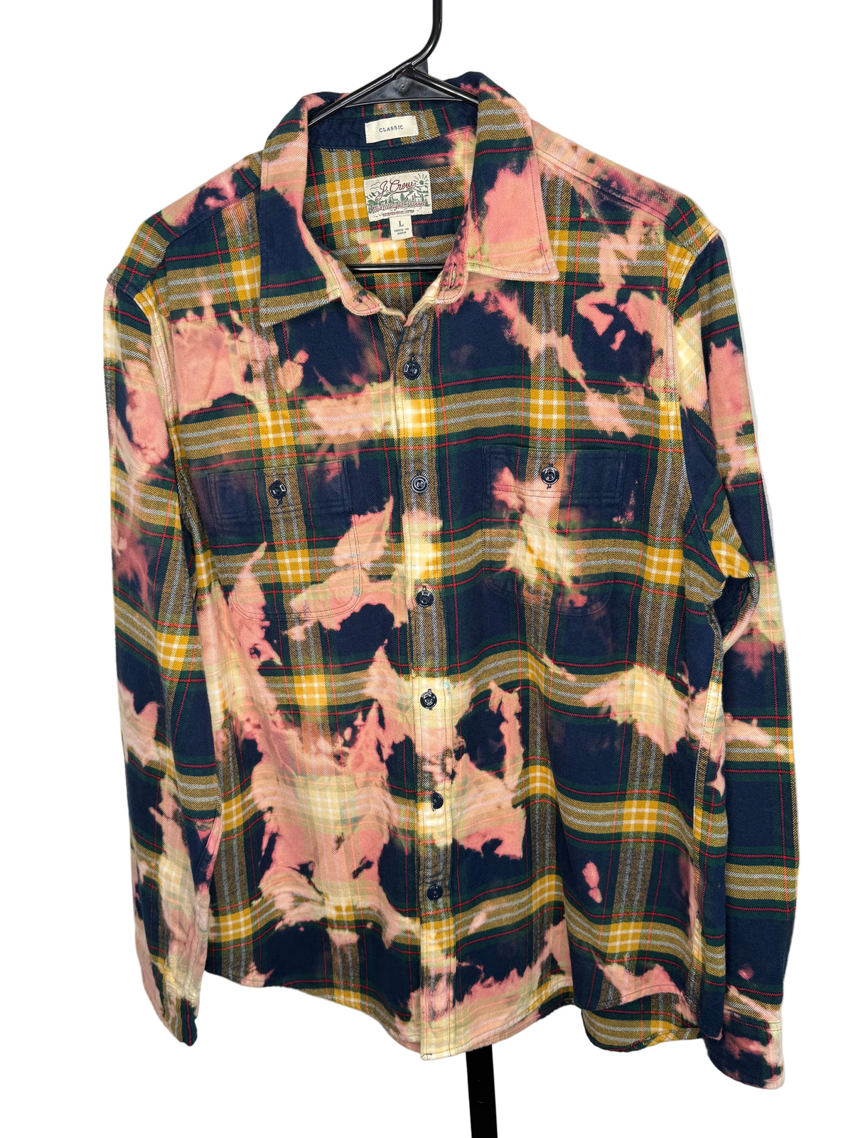 Men’s reverse tie dye blue/green Flannel button down- Large