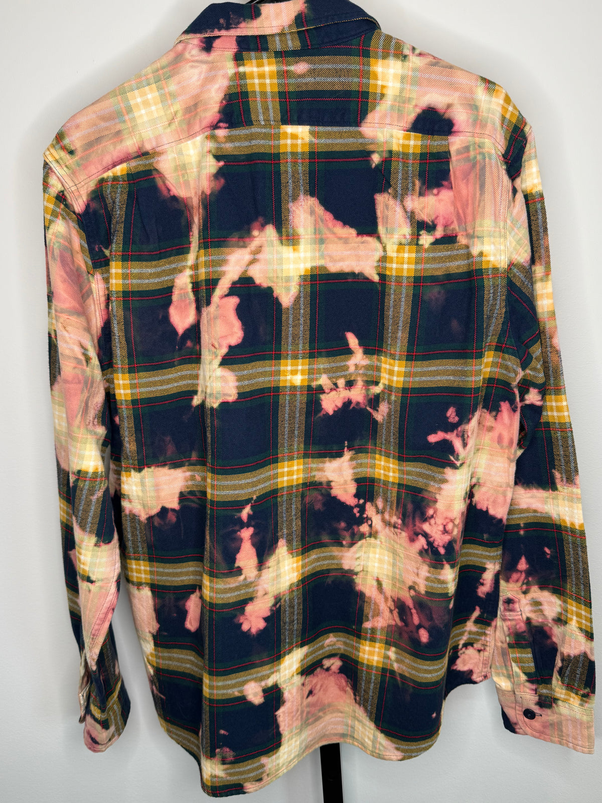 Men’s reverse tie dye blue/green Flannel button down- Large