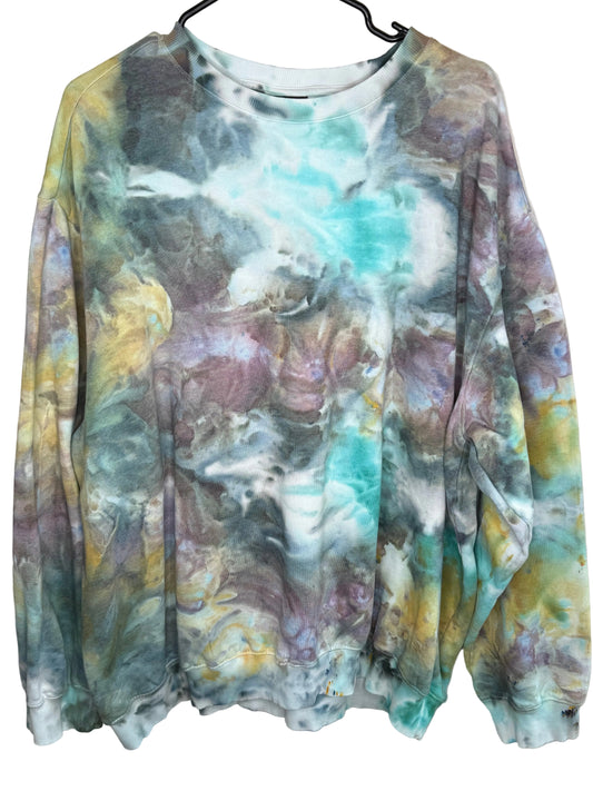Reimagined Peacock ice dyed unisex sweatshirt. 2XL
