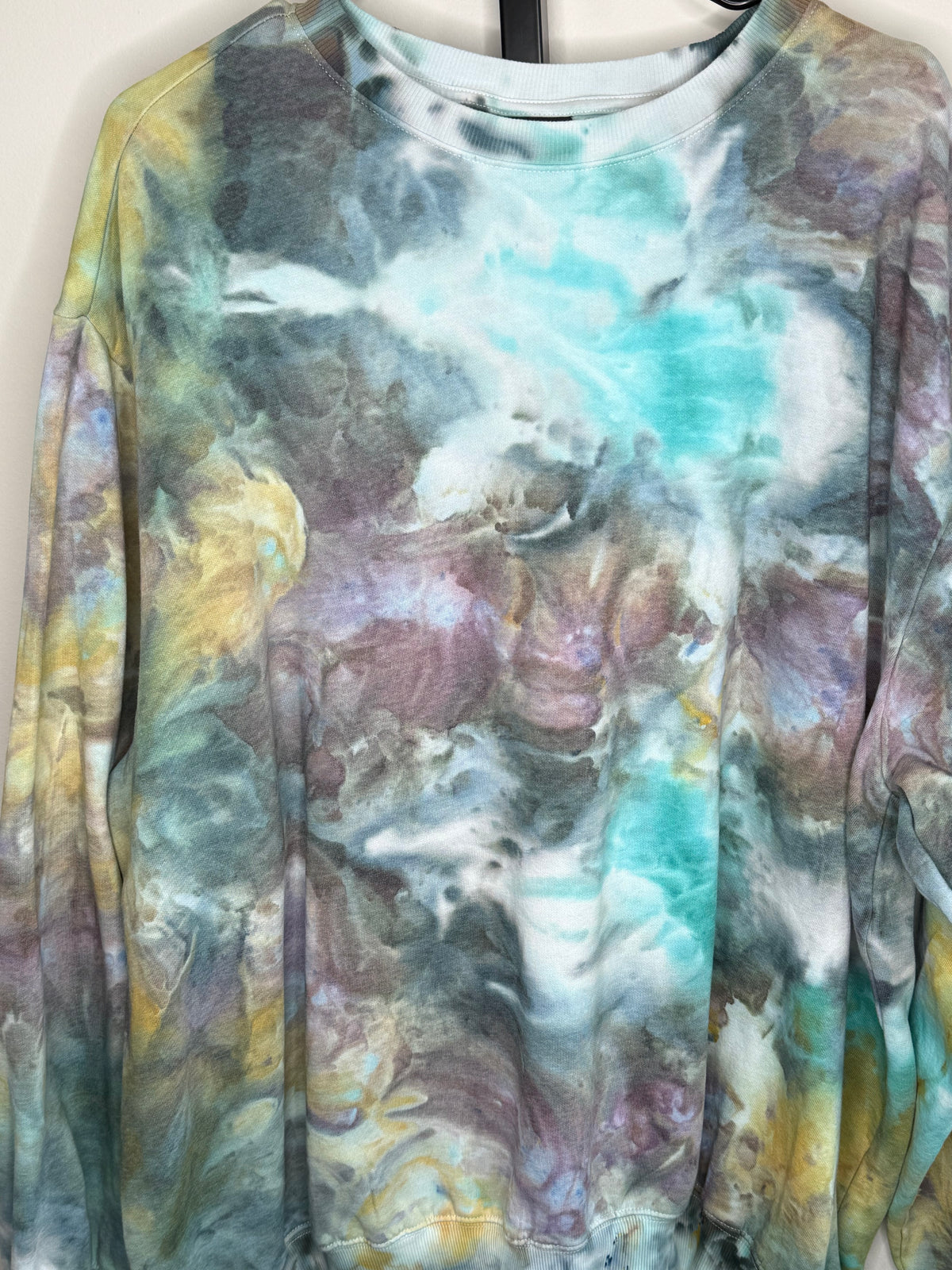 Reimagined Peacock ice dyed unisex sweatshirt. 2XL