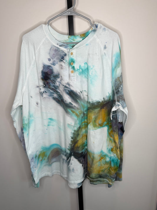 Reimagined Peacock Long sleeve ice dyed t-shirt. 2X