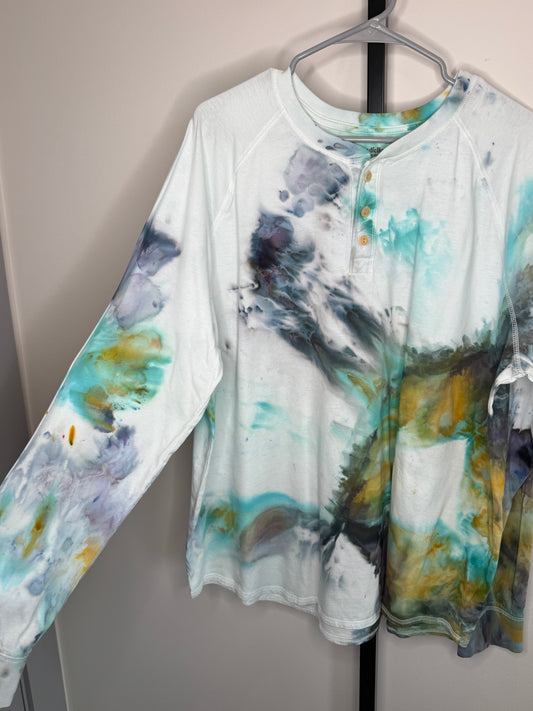 Reimagined Peacock Long sleeve ice dyed t-shirt. 2X