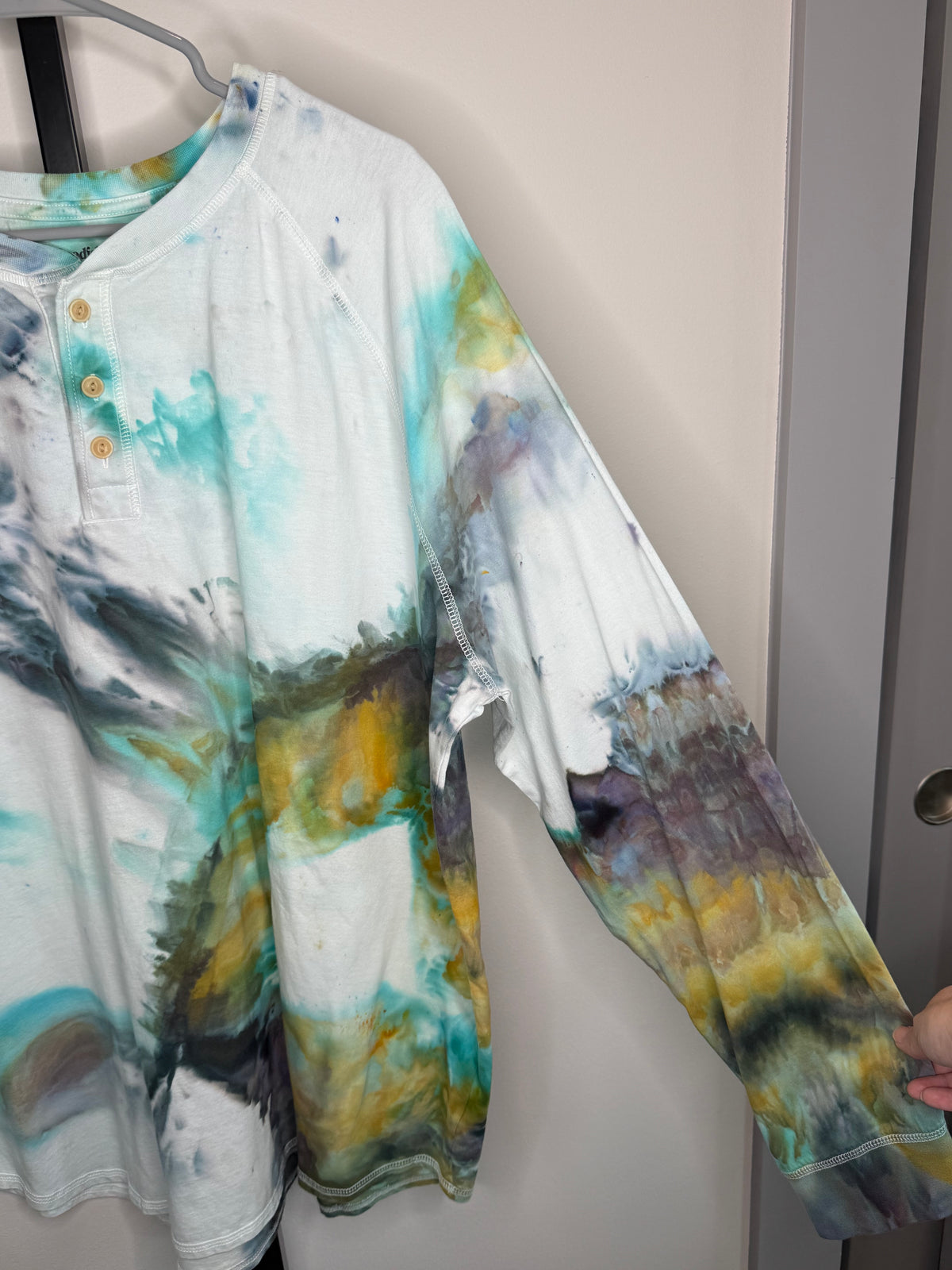 Reimagined Peacock Long sleeve ice dyed t-shirt. 2X