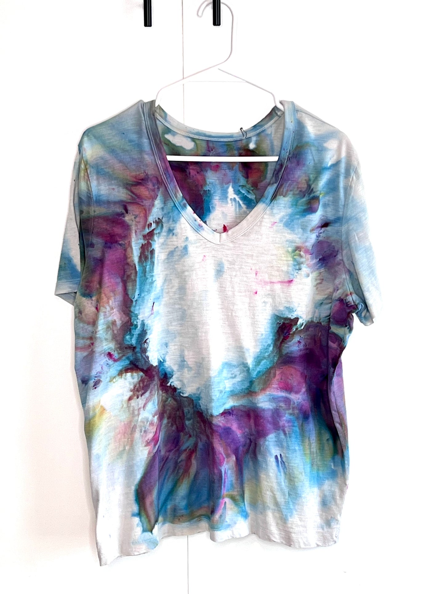 Strawberry/blue abstract tie dye t-shirt-XLarge