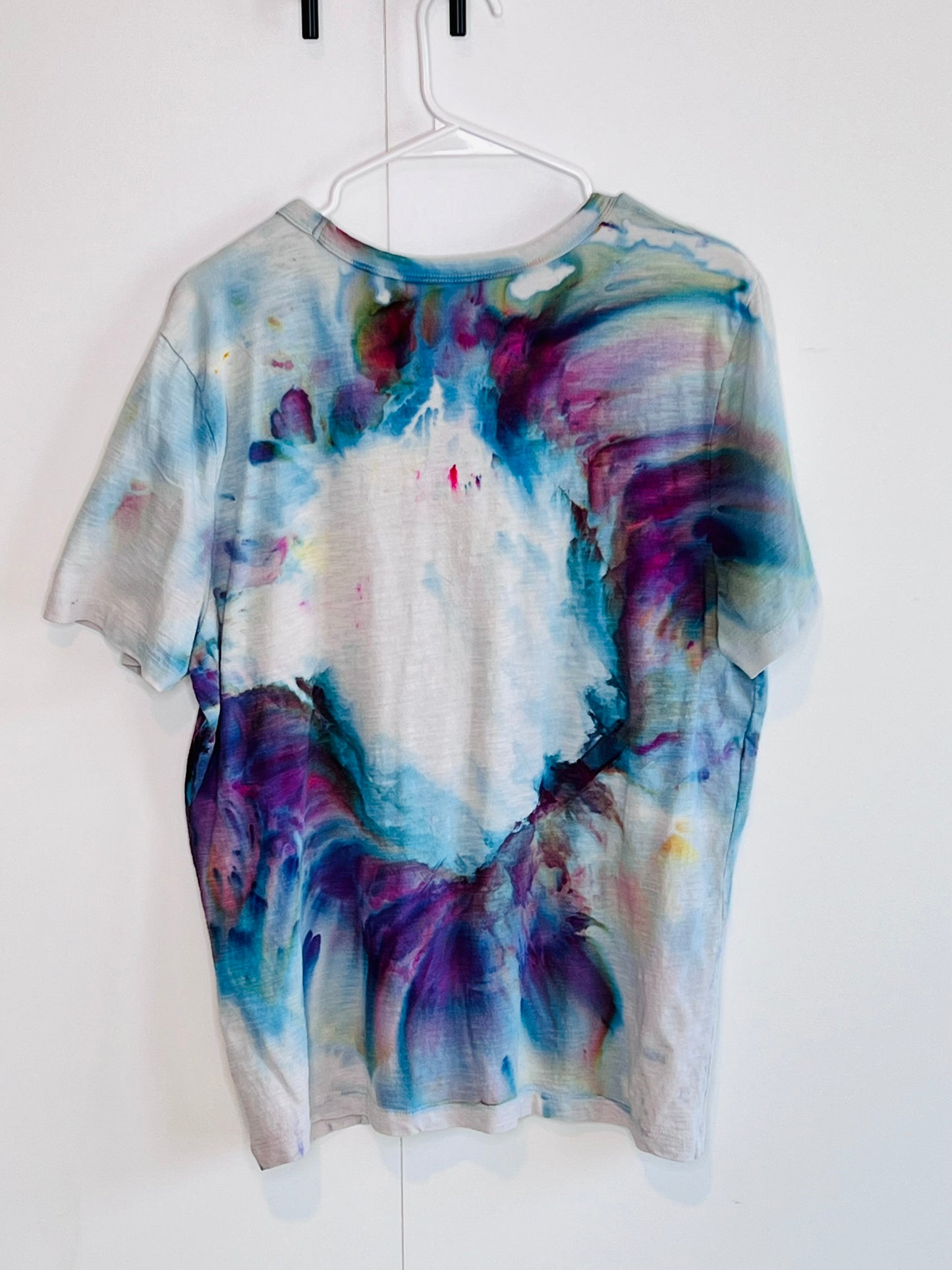 Strawberry/blue abstract tie dye t-shirt-XLarge