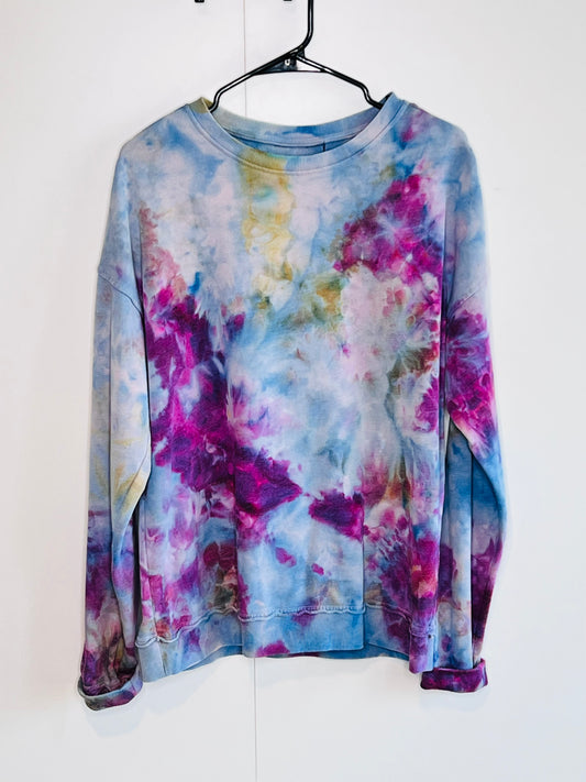 Blue/ pink/ yellow ice dyed sweatshirt.- unisex large