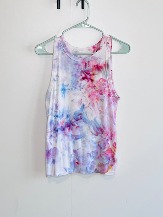 Blue and pink abstract ice dyed ribbed tank top-X- LARGE