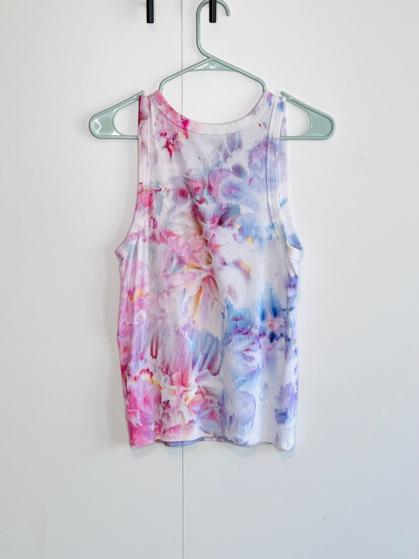 Blue and pink abstract ice dyed ribbed tank top-X- LARGE