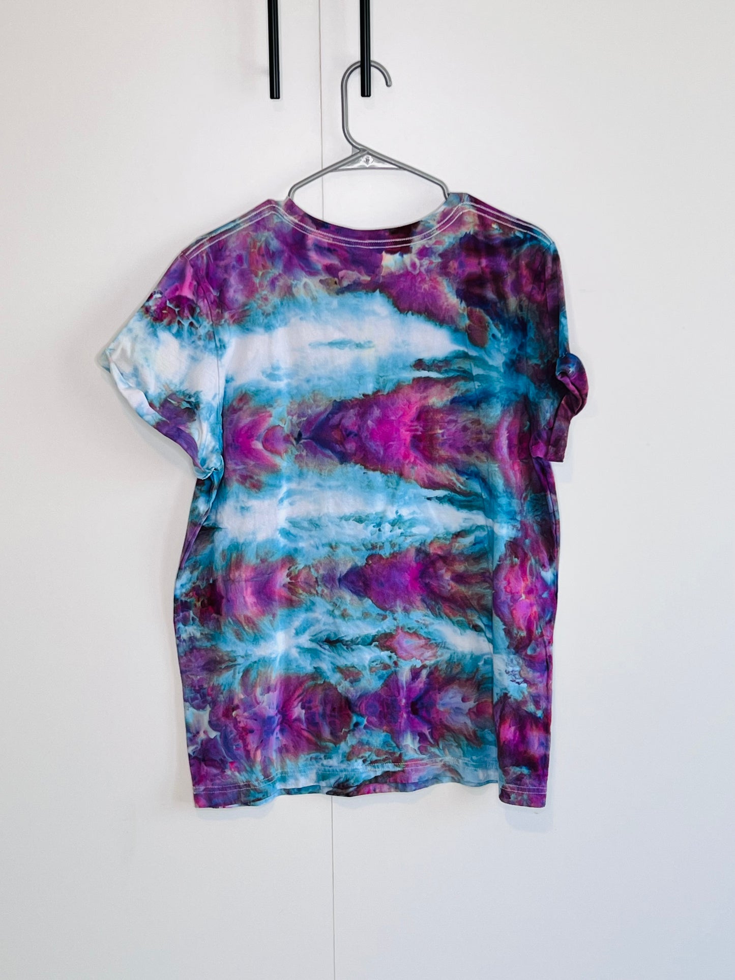 Strawberry/blue abstract tie dye t-shirt-Large