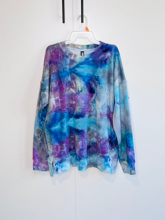 cold as ice- ice dyed sweatshirt with pockets-large unisex