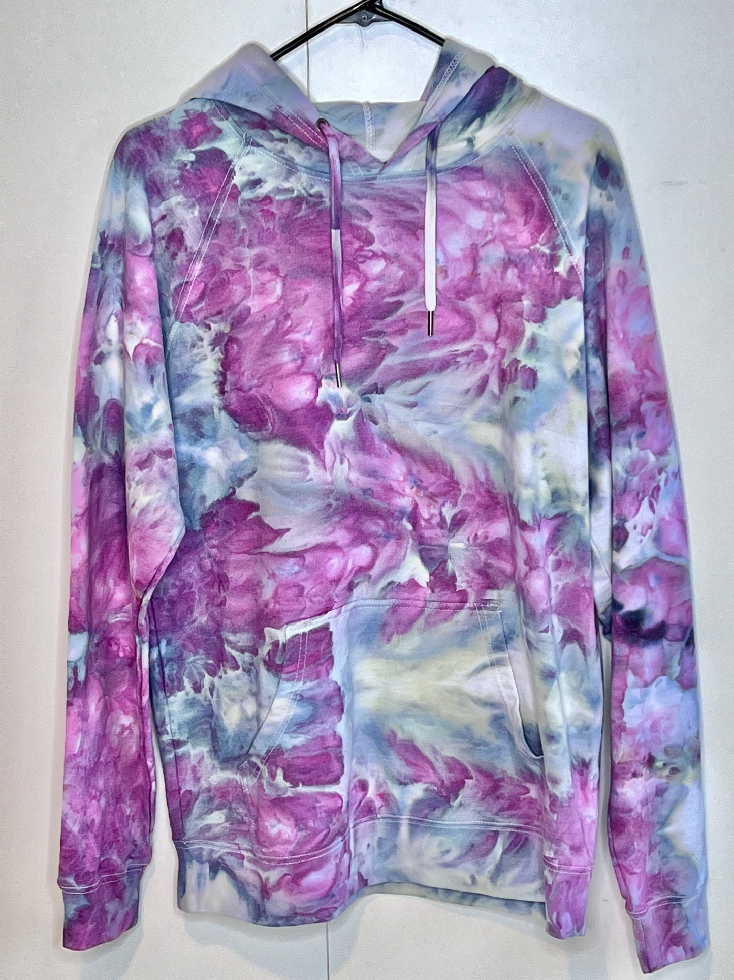 Purple/lime smoke ice dyed unisex hoodie. MEDIUM