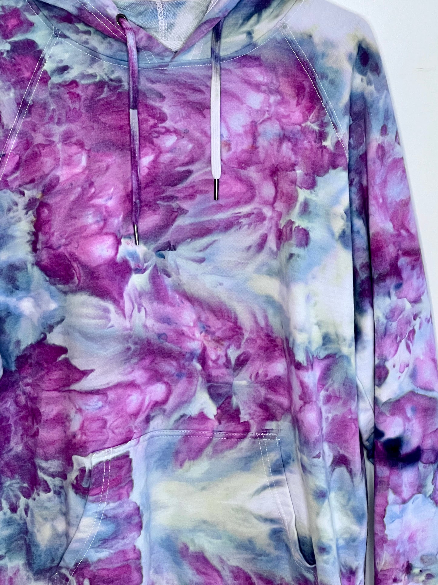 Purple/lime smoke ice dyed unisex hoodie. MEDIUM