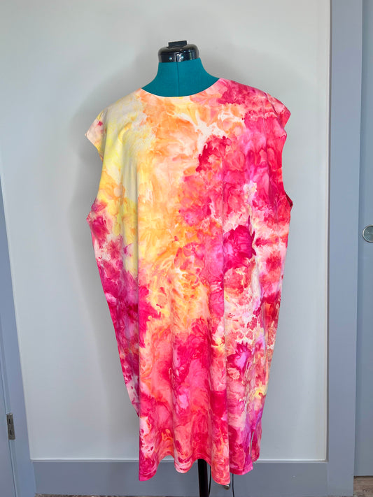 Pink orange and yellow cotton summer dress or cover up- x-Large